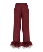 Oséree Feather-Trimmed Wide-Leg Trousers XL Red