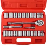 1/2" Drive Socket Set, 23 Piece Standard SAE (7/16 to 1 inch) and Metric (13-...