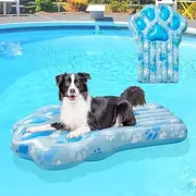 BEAUTYZOO Inflatable Dog Float for Pool - Large Swimming Raft for Small, Medium, Big Dogs - Ride On Pool Toy for Hot Summer - Durable Foldable Blue Pink Paw Shape