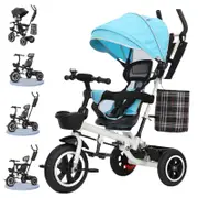 4 IN 1 Multifunctional Kids Stroller Tricycle Toddler Push Bike with Safety Features Blue Colour