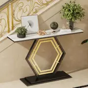 COMFEYA Console Table Sintered Stone Top Narrow Entryway Sofa Side Table Geometric Base