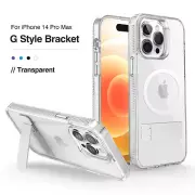 For Apple iPhone 14 Pro Max Clear Case Slim Plating Mag Safe Cover + Metal Stand