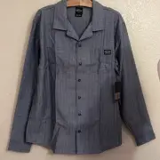 NWT RVCA Day Shift Long Sleeve Button Down Shirt Moody Blue Men’s Size Large