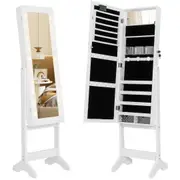 Costway Mirror Jewelry Cabinet 4 Tilt Angles Standing Jewelry Armoire Organizer w/20 Lights White