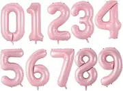 AnnoDeel 10 pcs 16inch Number Pink Mylar Balloons, 0~9 Pink Foil Balloons for Girl Sweet Birthday Wedding Party Decorations Number Balloons