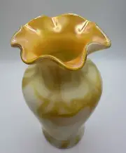 Steven Lundberg Glass Art | Iridescent Ruffled Vase | Signed 2005 Blown Glass