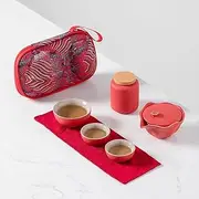 [sdfdefhdjfvbsbdfcshd] Tea Set Portable Tea Set Include 1 Teapot 3 Teacups 1Can Beautiful and Easy Teapot Kettle,Chinese Travel Ceramic Portable Teaset Gaiwan (Color : Red) (Red)