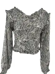 One Teaspoon Women's Zebra Animal Print Bardot Cross Over Top Blouse Size XS