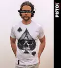 Pistol Boutique Men's White Standard Fit crew Neck ACE SPADES SKULL CARD T-shirt