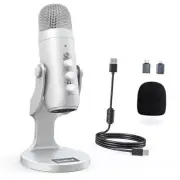 USB Microphone,Condenser Computer PC Mic,Plug&Play Gaming Microphones Silver