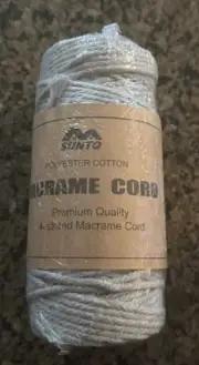SUNTQ Macrame Cord Polyester Cotton 4 Strand GRAY 3mm x 328 ft Craft