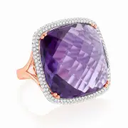 Amethyst & 0.54ct Cubic Zirconia Ring in 9ct Rose Gold, M