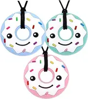 Panny & Mody Smile Donut Sensory Chew Necklace for Kids Boys Girls, Silicone Pendant Chewy Teething Necklaces for Kids ADHD Autistic Autism - Oral Motor Chewing Biting Teething Needs (Blue+Green+Pink)