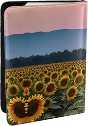 [GaxfjRu] Sunflower Sun Print Leather Passport Holder Covers Case, Waterproof Travel Wallet Passport Holder for Women Men, Black, One Size