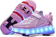 [RDJSHOP] Unisex Kids LED Roller Skate Shoes with Double-Row Wheel Light up Roller Shoes Girls Boys, Luminous Technical Skateboarding Sneakers with USB Charge,Pink-7BigKid