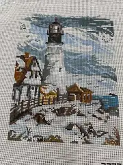 hand painted needlepoint canvas WINTER SCENE ON THE COAST