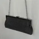 Shimmery Silver Rhinestone Crossbody Evening Bag Prom Clutch Purse Chain Strap