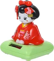 Generic Car Interior Kimono Doll Ornament Solar Powered Shaking Head Bobblehead Cute Japanese Figurine for Dashboard Decoration Charming Micro Landscape Decoration for Home Office