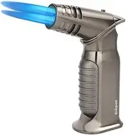 BRISPON Torch Lighter, Quad 4 Jet Flame Windproof Butane Refillable Lighter with Safety Lock for Kitchen Grill BBQ Candle Camping (Butane NOT Included) (Gunmetal)
