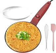 Electric Griddle Hot Plate Cooktop, 800w Tortilla Maker with Egg Beater and Shovel, Nonstick Coating&Automatic Temperature Control, 8-inch Roti Press for Crepes, Pancakes, Tortillas red