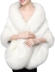 [Amosfun] Faux Fur Wrap Cape Shawls and Wraps Wedding Dresses for Women Wedding Fur Shrug Faux Fox Fur Shawl Fuax Fur Dress Shawl Wedding Cloak White Cape Plush Artificial Miss