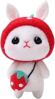 Homoyoyo Fun Plush Rabbit Needle Felting Kit DIY Wool Craft Supplies for Adults Easy Steps Instructions Present for Home Art Projects Red Strawberry