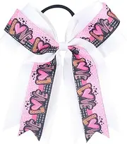 White Hair Bow Ties Valentine’s Day Love Hair Tie for Women Heart Shaped Pattern Hair Elastic Pink Ribbon Hair Bow Tie Cheerleader Ribbon Hair Rope Valentine’s Playful Lovely Hair Accessories 1Pcs