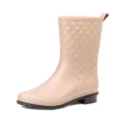 Nevenka Women Rain Boots Waterproof Mid Calf Lightweight Out Work Shoes-Khaki
