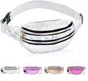 Fanny Pack Fashionable Waist Bag Waterproof Bum Bag with Adjustable Strap for Women Men Sports Running Hiking Jogging (Silver)