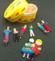 Fair Trade Hand Crafted Guatemalan Worry Dolls & Bamboo Box & Brooch Pin Collect