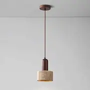 TONFON Single Head Bedside Chandelier Mini Walnut Pendant Light Yellow Travertine Lampshade Ceiling Light Fixture for Kitchen Island Dining Room Bedroom Hallway Bar Living Room Hanging Light