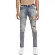 PURPLE BRAND PURPLE Camouflage Patch Destroyed Slim Jeans in Camo Patched Indigo at Nordstrom, Size 29 X 32