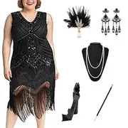 Roaring 20s 1920s Cocktail Dress Flapper Dress Cocktail Dress Accesories Set The Great Gatsby Wedding Guest Sequins Tassel Fringe Plus Size Normal Women's Masq