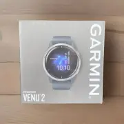 NEW SEALED Garmin Venu 2 45mm Smartwatch, Silver Bezel / Blue Band 010-02430-00
