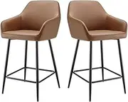Set of 2 Paige Faux Leather Bar Stools (Tan PU/Black) - OVPAIGBSTTA