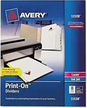 Avery AVE11528 Print-On Dividers 9.5 in. x 11 in. 8TB-1ST White