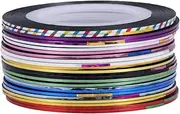 HONMEET 30rolls Shining Holographic Nail Striping Tape Self-Adhesive DIY Nail Art Stickers for Manicure and Pedicure Mixed Colors for Creative Designs