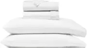 Signature Hemmed Sheet Set - Queen, White - Luxury 100% Organic Cotton - 1 Flat