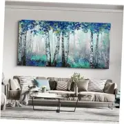 Large White Birch Forest Wall Art Decor Canvas Picture Print 58L" x 29W" Blue