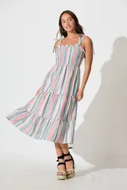 Marabel Midi Sundress Sleeveless in multicolor Multi Stripe Cotton Blend 8