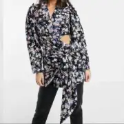 Asos Womens Jacket Dress Size 6 Floral Waist Cut Out Tie Front