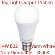 14W Non-Dimmable LED Light Globes Bulbs Lamp B22 Bayonet Warm White 3000K 1550Lm