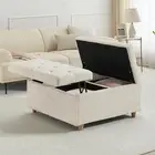 Sherpa Storage Ottoman Coffee Table with Lift Top, Sherpa Fabric Tufted White