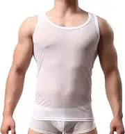 [Utcelut] Men's Stretchy Sleeveless Muscle Vest Mesh Breathable See Through Tank Tops