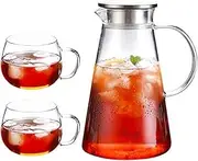 Water Carafe Iced Tea Pitcher High Borosilicate Glass Kettle with Cup Stainless Steel Lid Large Capacity Juice Cups Drinkware Glass Mug Cold Jug Set Drink Pitcher Water Jar
