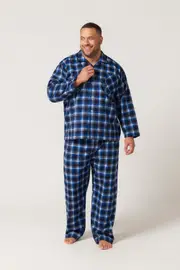 Mens Size S-7XL Contare Flannelette Navy Blue Tartan PJS Pyjamas Long Set (535100 ICB)