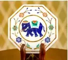 13'' antique white Marble Center wall panel elephant Table Top Stone Inlay lapis