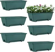 HAITRAL Railing Planter Boxes (16.9 Inch, 6 Pack) Green Plastic Deck Rail Planter for Outdoor Plants, Hanging Window Boxes Planter with Drainage Tray for Over Rail Porch Fence,Balcony & Home Decor