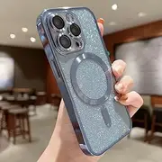 Electroplate Wireless Charge Phone Case for iPhone 14 13 12 11 Pro Max Plus Soft Bumper Glitter Cover Case,Sierra Blue,for iPhone 13Pro Max