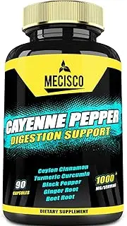 6in1 Cayenne Pepper Capsules Organic with Ginger Root, Beet Root, and Black Pepper and More - 90 Capsules - Cayenne Supplement Supports Digestion System, Healthy Heart, Immunity & Joint Health